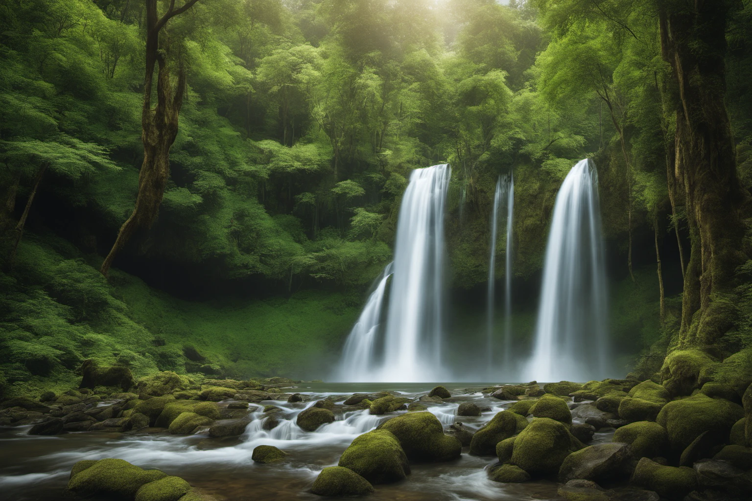 Waterfall Amidst Dense Forest – Nature Photography
