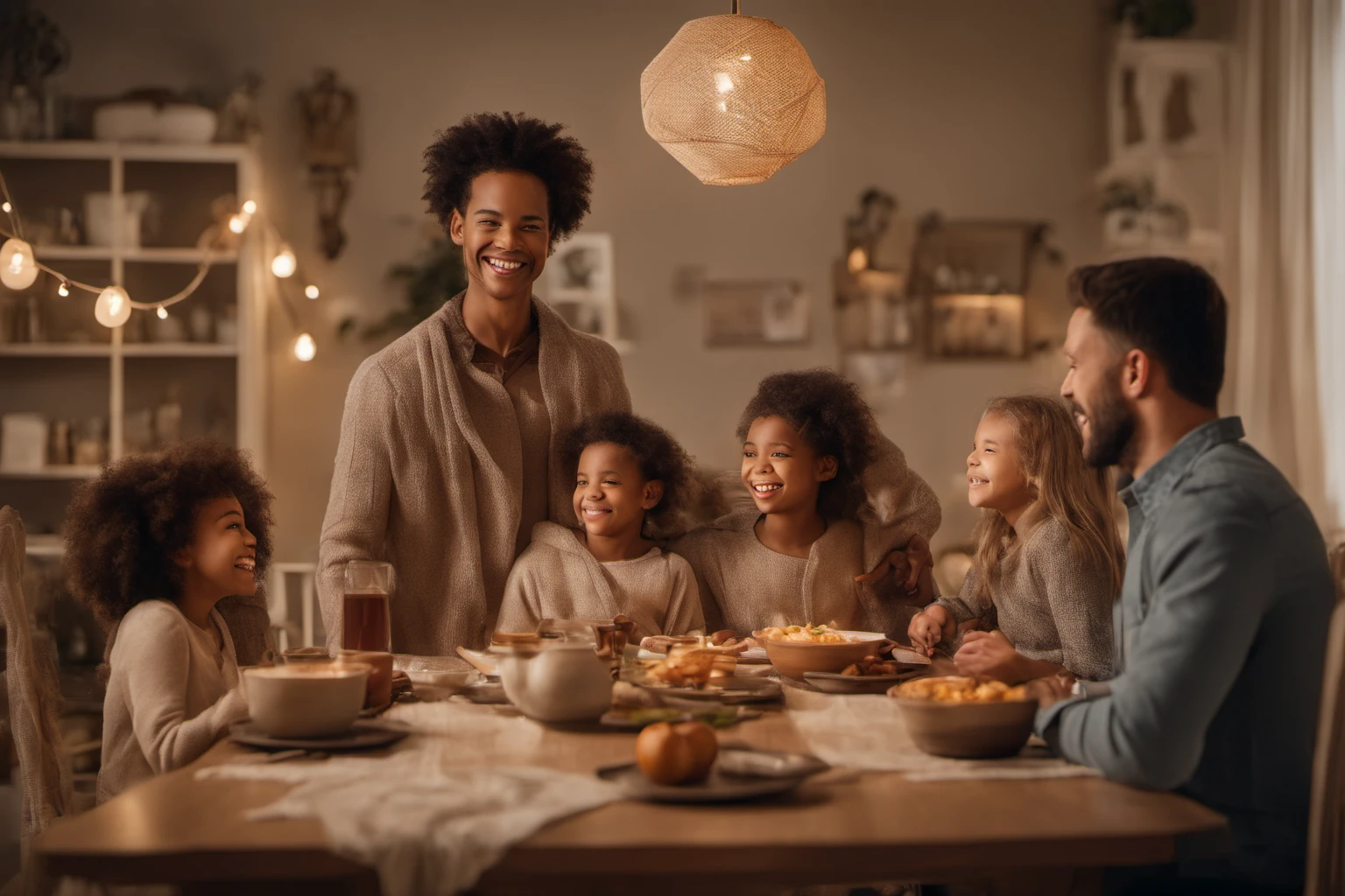 Frohe Familie beim Abendessen – Home-Interior-Fotografie