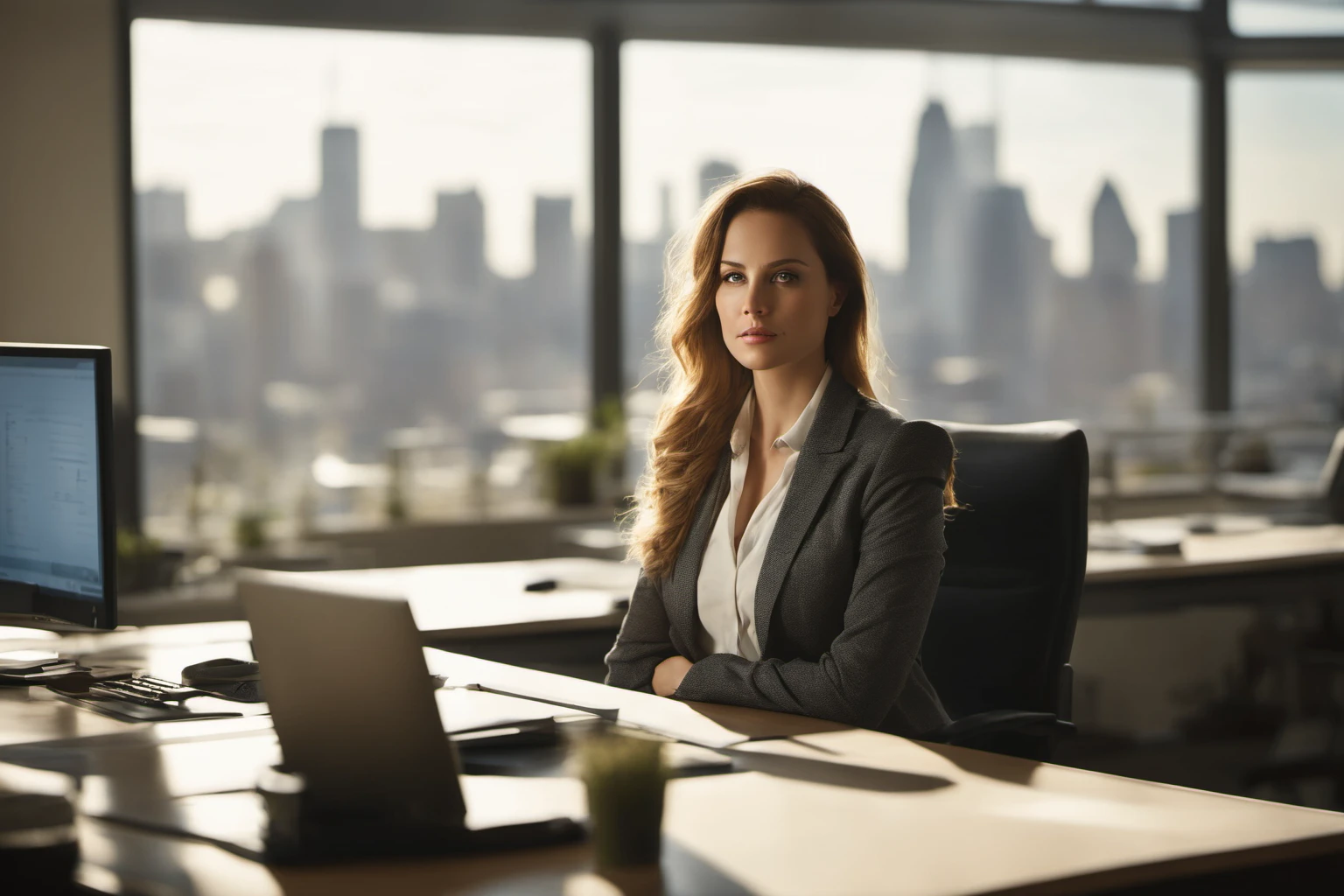 女性创业者在家办公的专业肖像