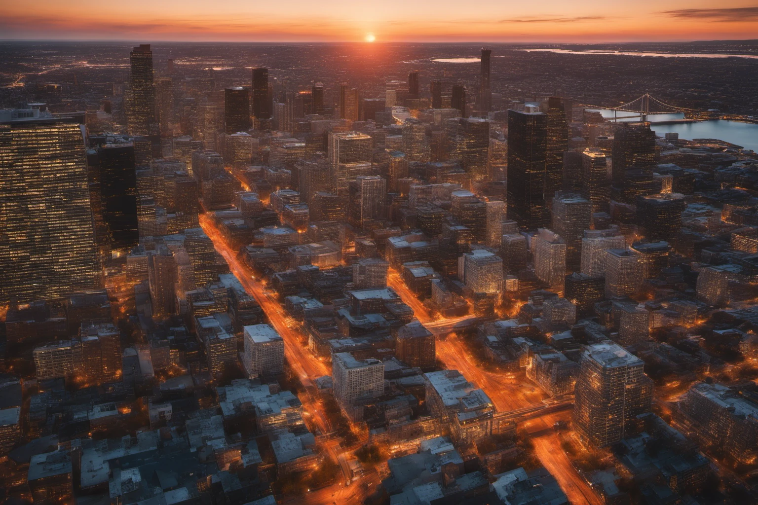 Vista aérea de cidade ao por do sol – banner de marketing