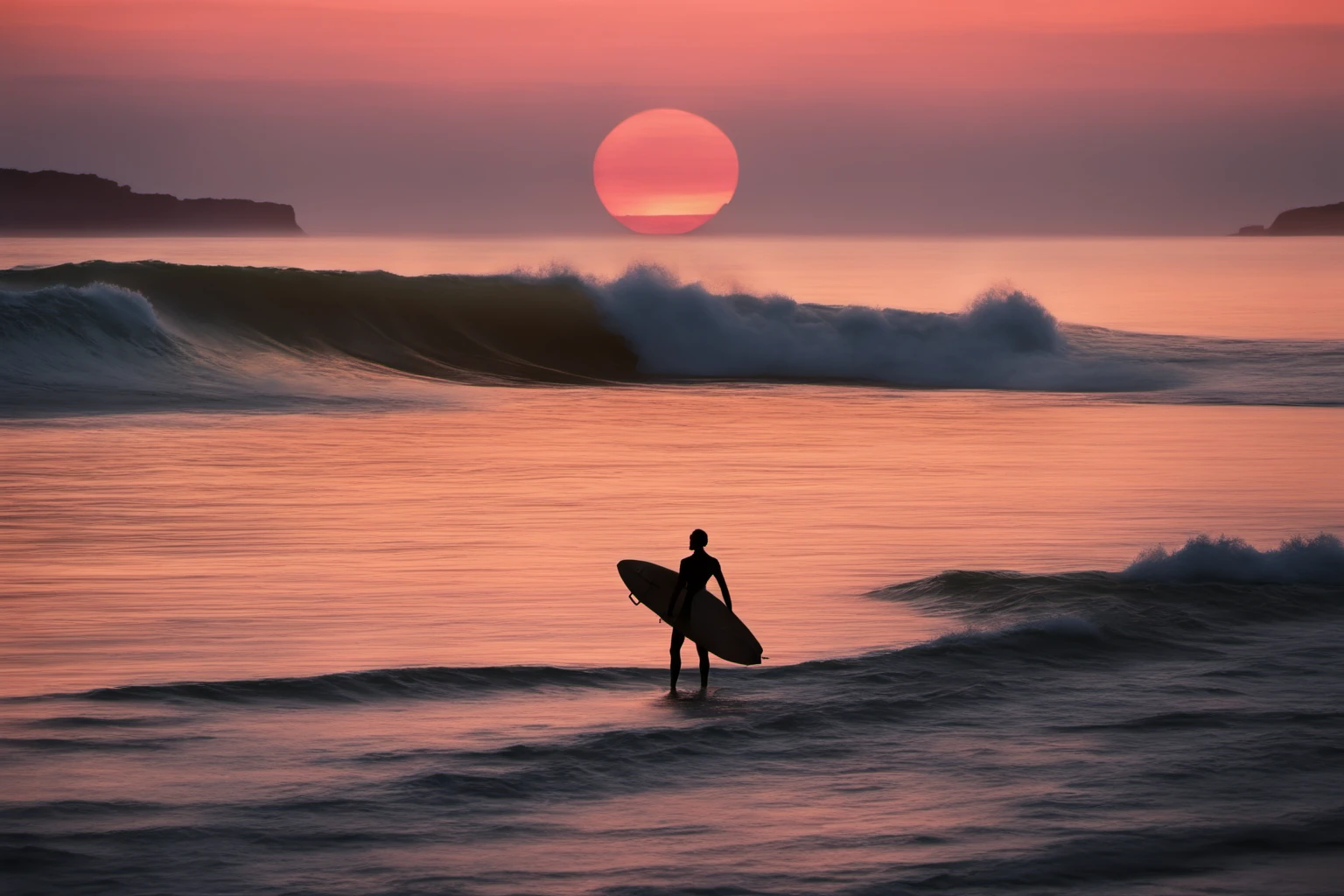 Surfer Silhouette Sonnenuntergang – Küstenluftbild