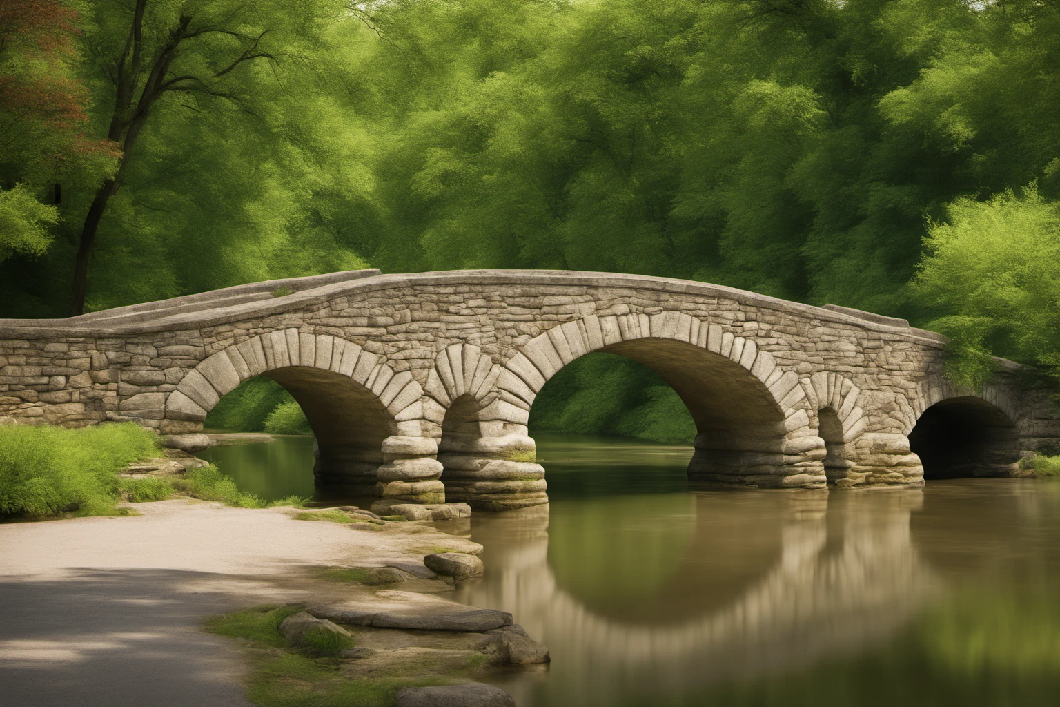 Nehir Boyunca Eski Taş Köprü – Tarihi Mahalle Görseli