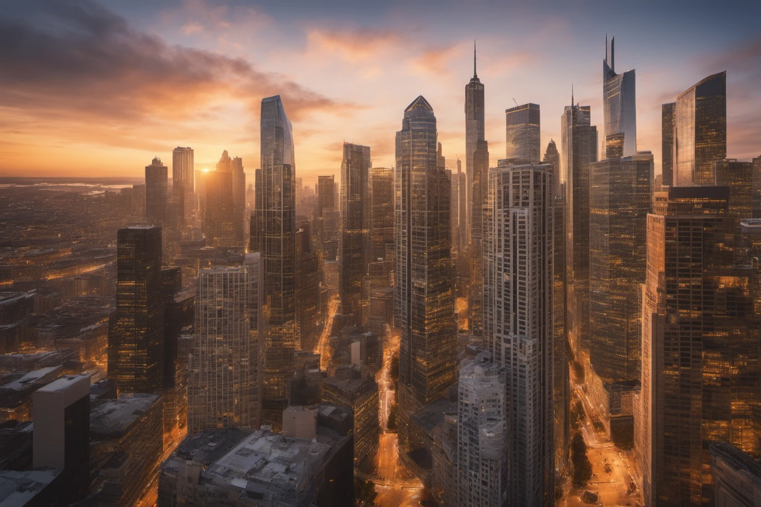 现代摩天大楼的城市天际线视图