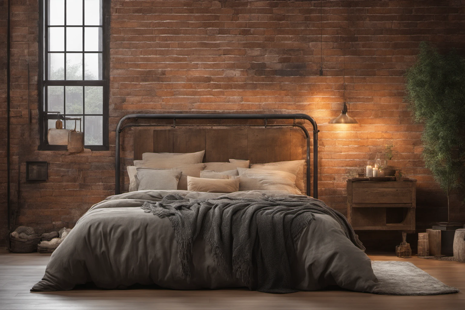 Rustik Metal Yatak Çatısı – Endüstriyel Uyku Odası Dekoru