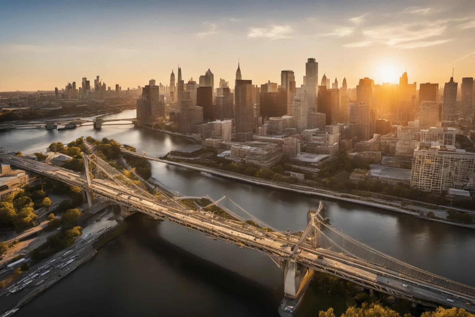 Городской мост над оживлённой рекой – Фотография городской жизни