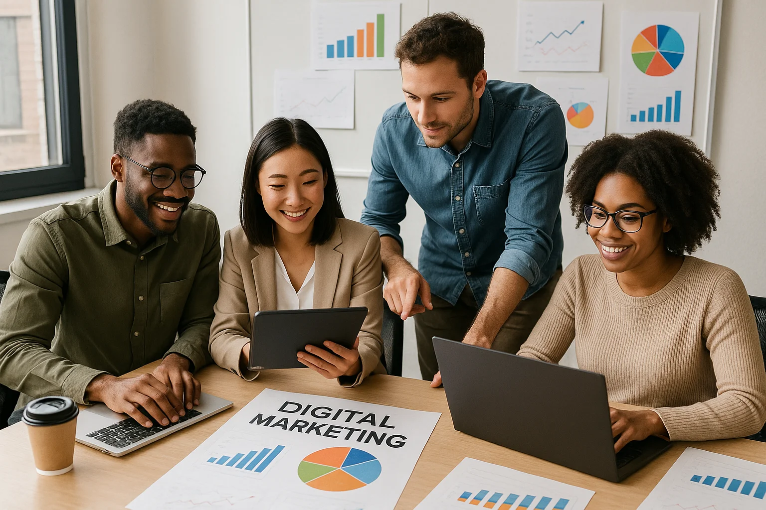 Team che lavora su strategie di marketing digitale