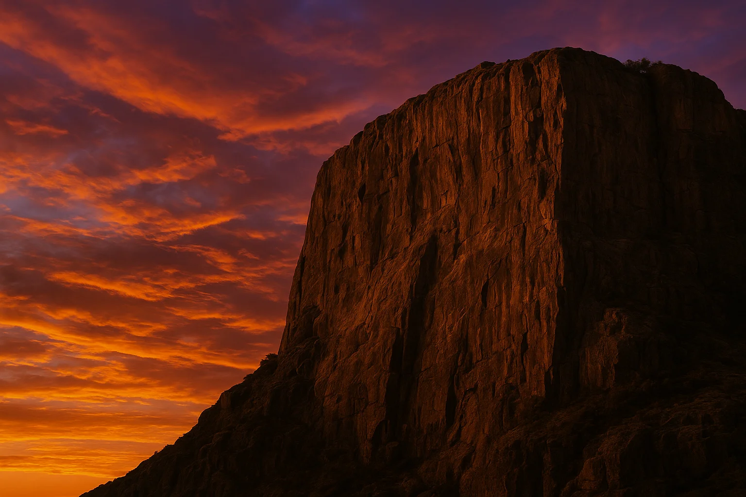 Rocky cliff face at sunset