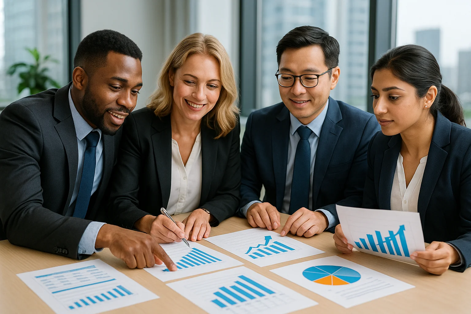 Professionnels analysant des graphiques