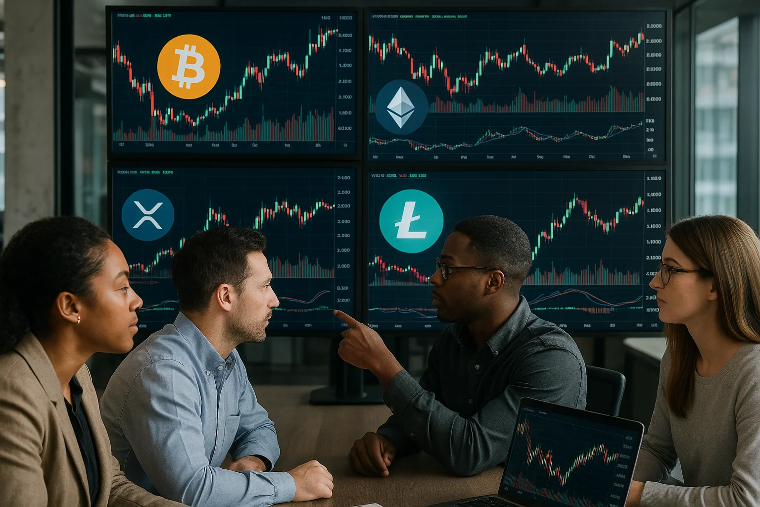 Menschen analysieren Kryptowährungscharts