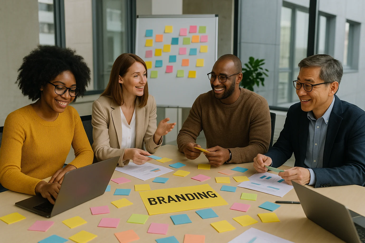 Professionnels dans un atelier de marque dans un bureau moderne.