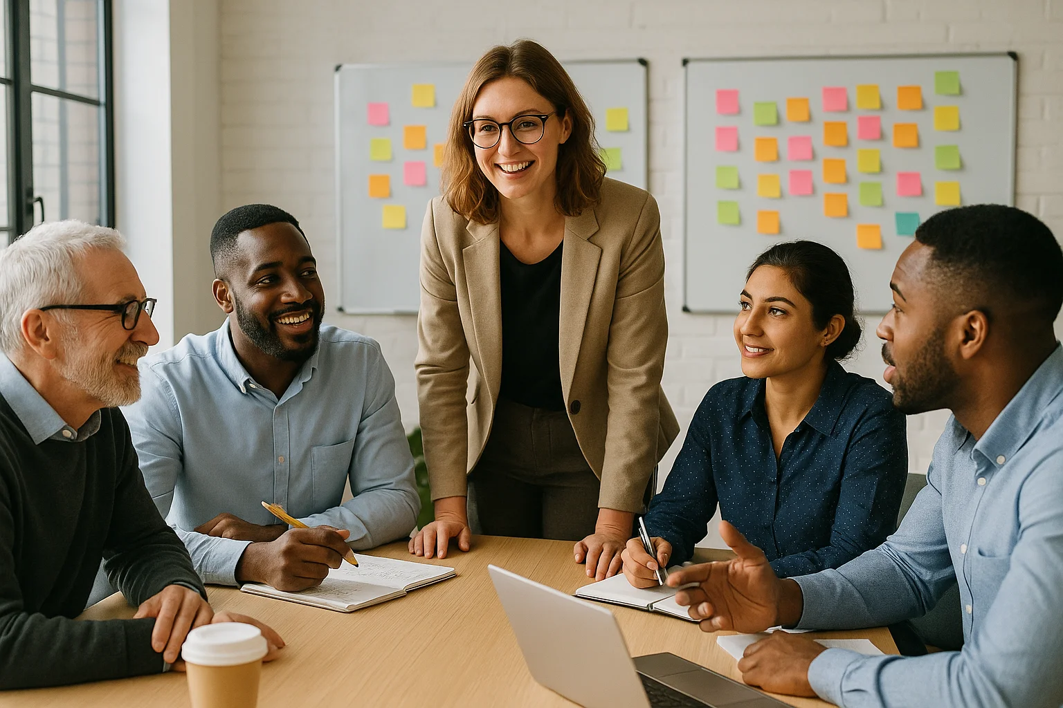 Professionnels dans un bureau moderne en réunion de stratégie de marque.