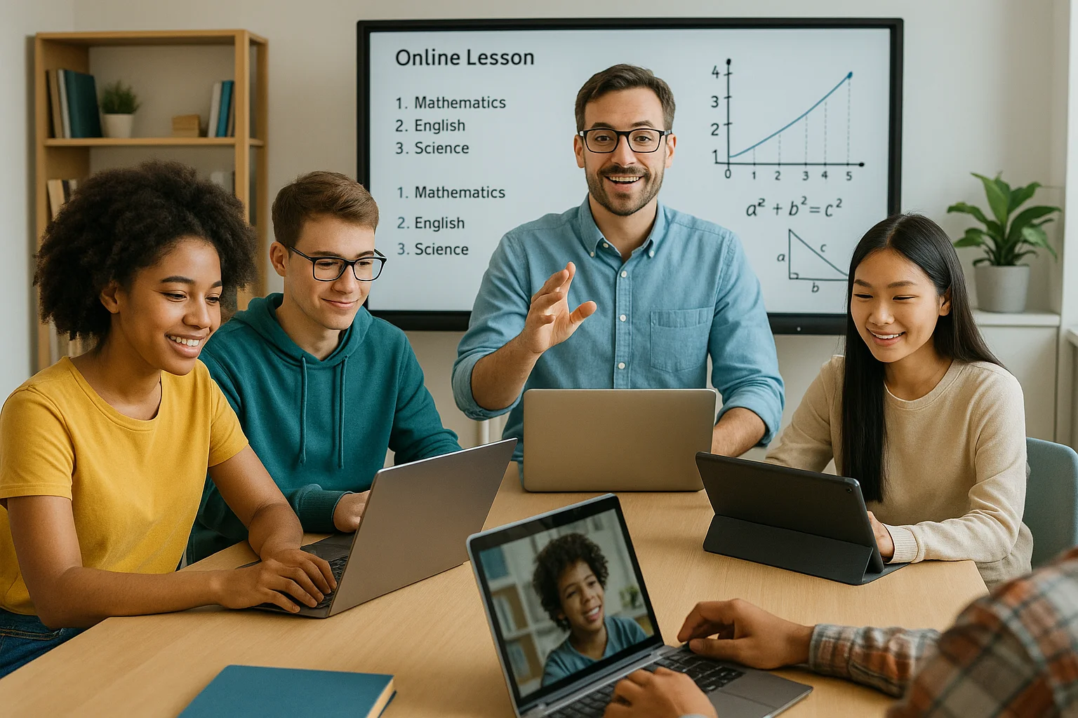 Vielfältige Schüler, die an einem virtuellen Klassenzimmer teilnehmen