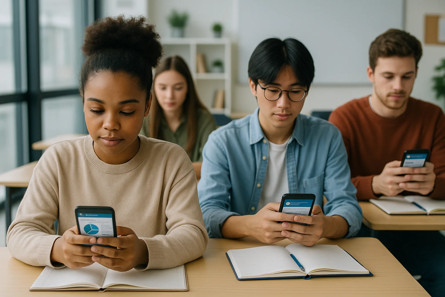 Étudiants utilisant des applications d'apprentissage mobile