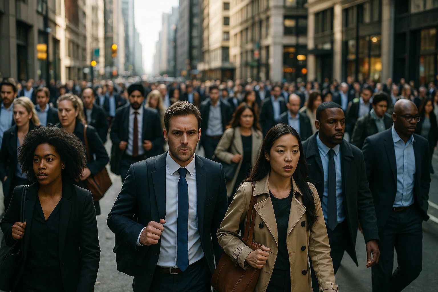 Orang-orang berjalan selama jam sibuk di kota