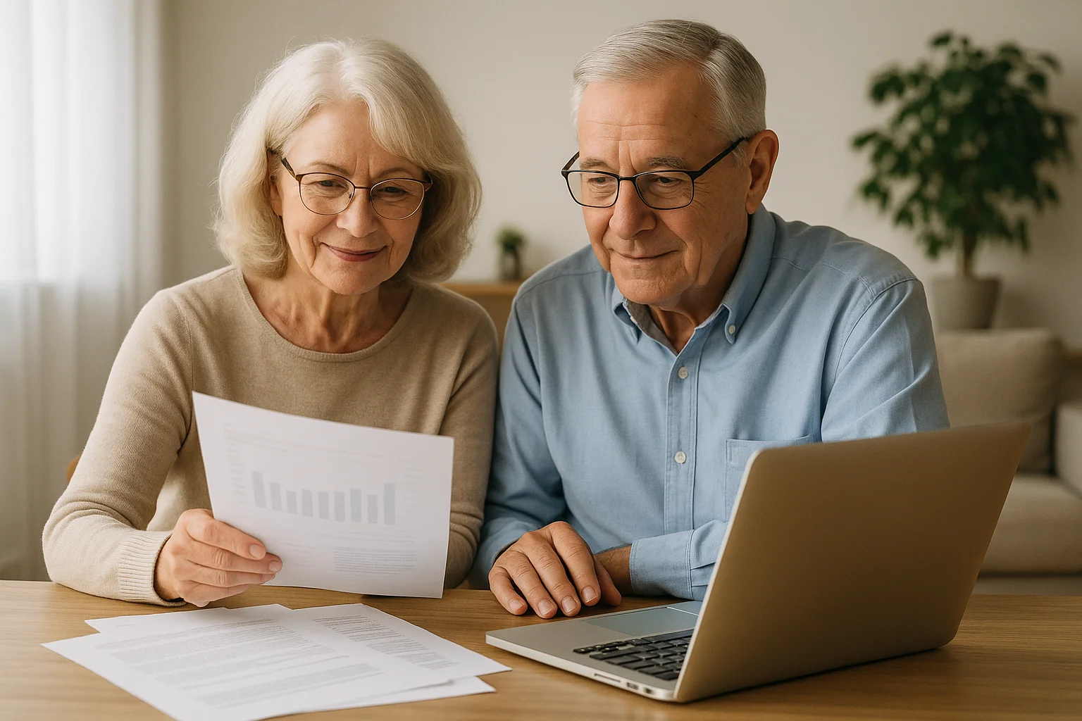 Älteres Paar überprüft Finanzdokumente
