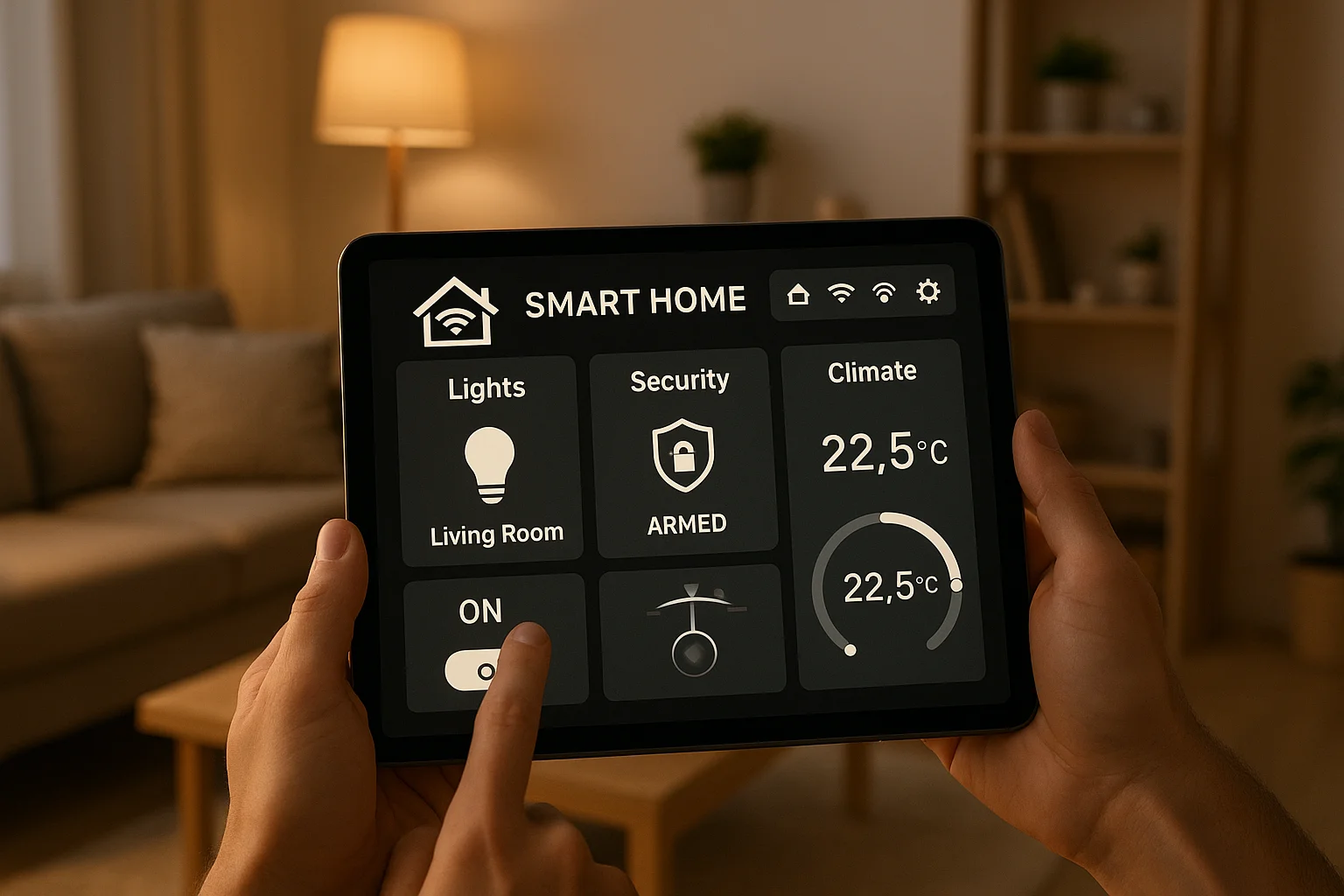 Dasbor otomasi rumah pintar pada tablet