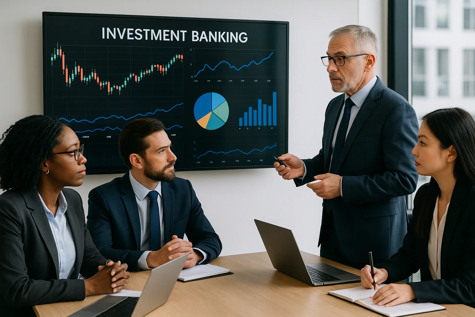Geschäftsleute diskutieren Investmentbanking-Strategien
