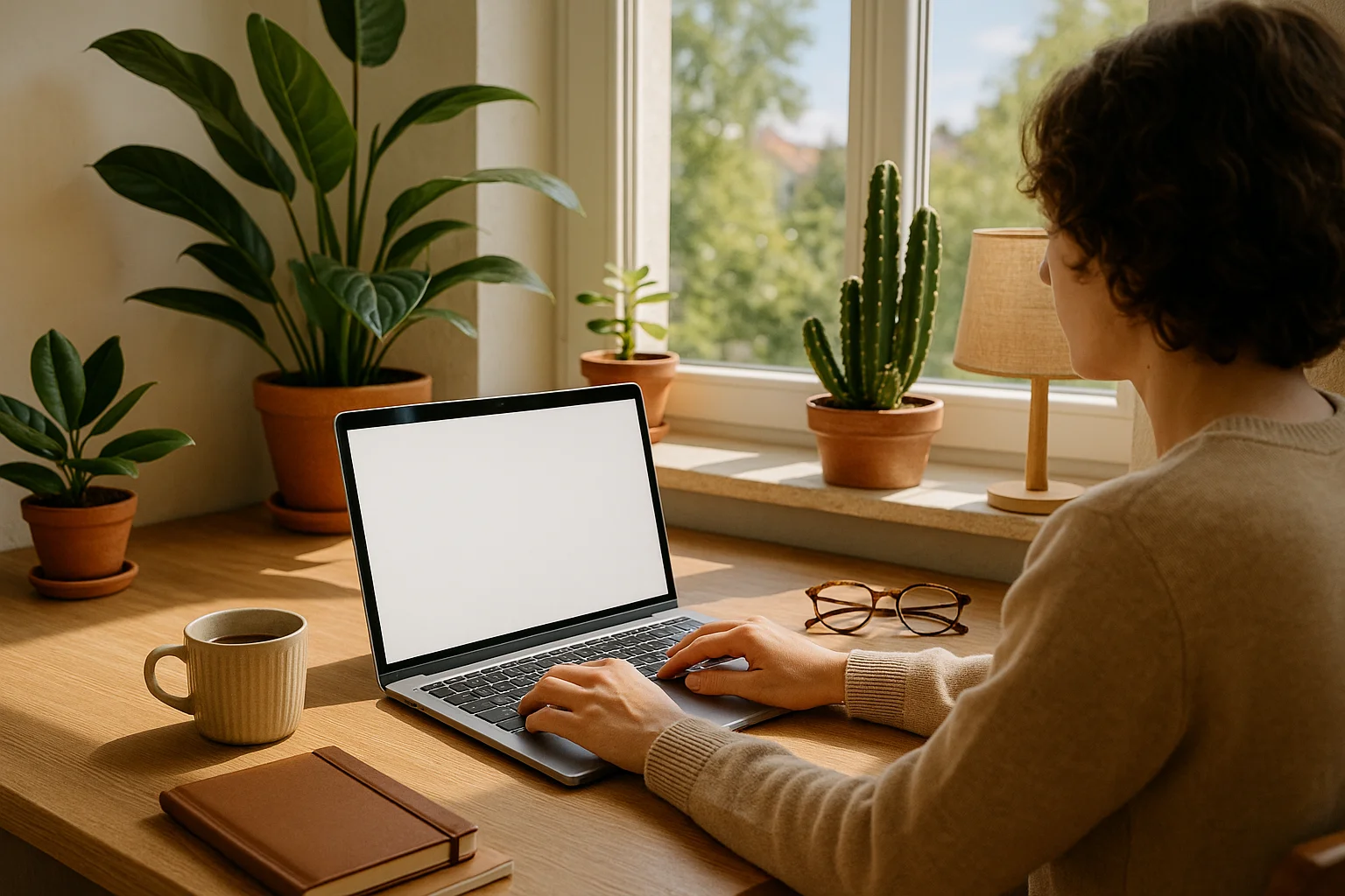 Personne travaillant sur un ordinateur portable dans un bureau à domicile