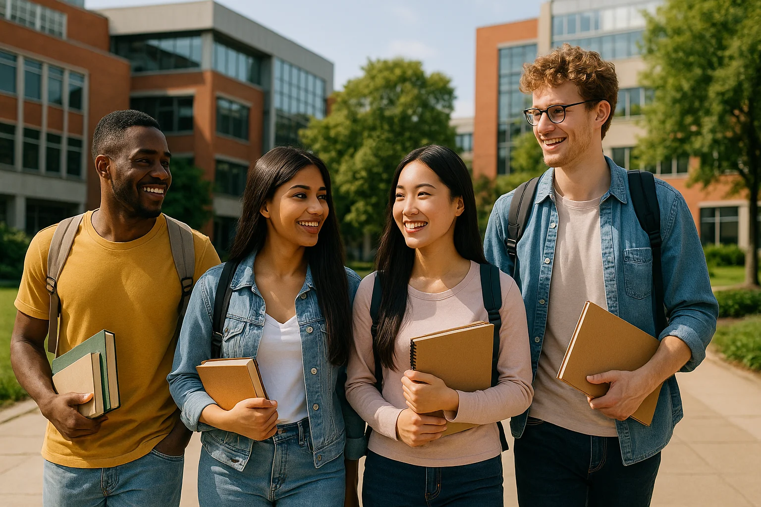 Иностранные студенты, гуляющие по кампусу