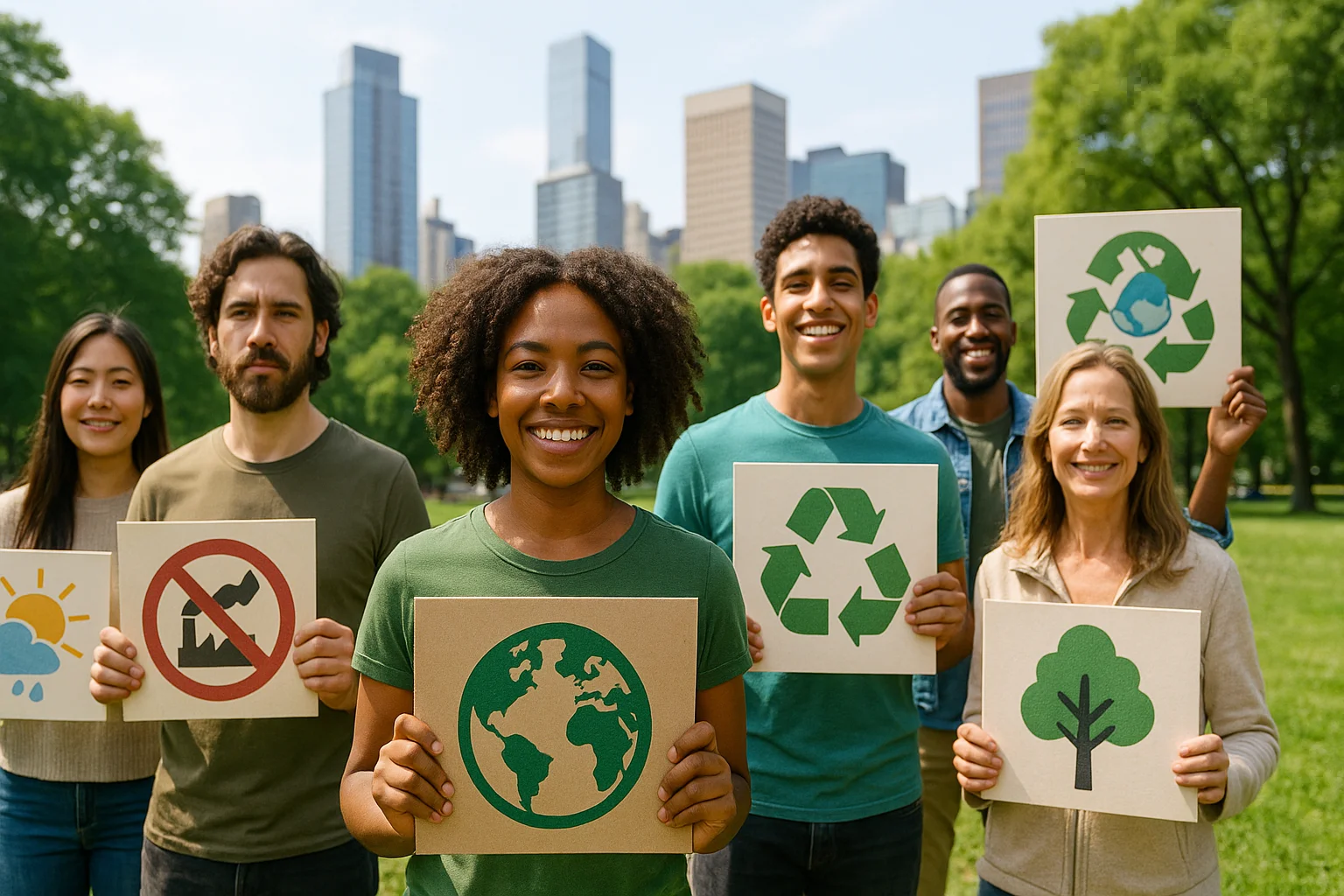 Grupo diverso de personas reunidas por la acción climática.