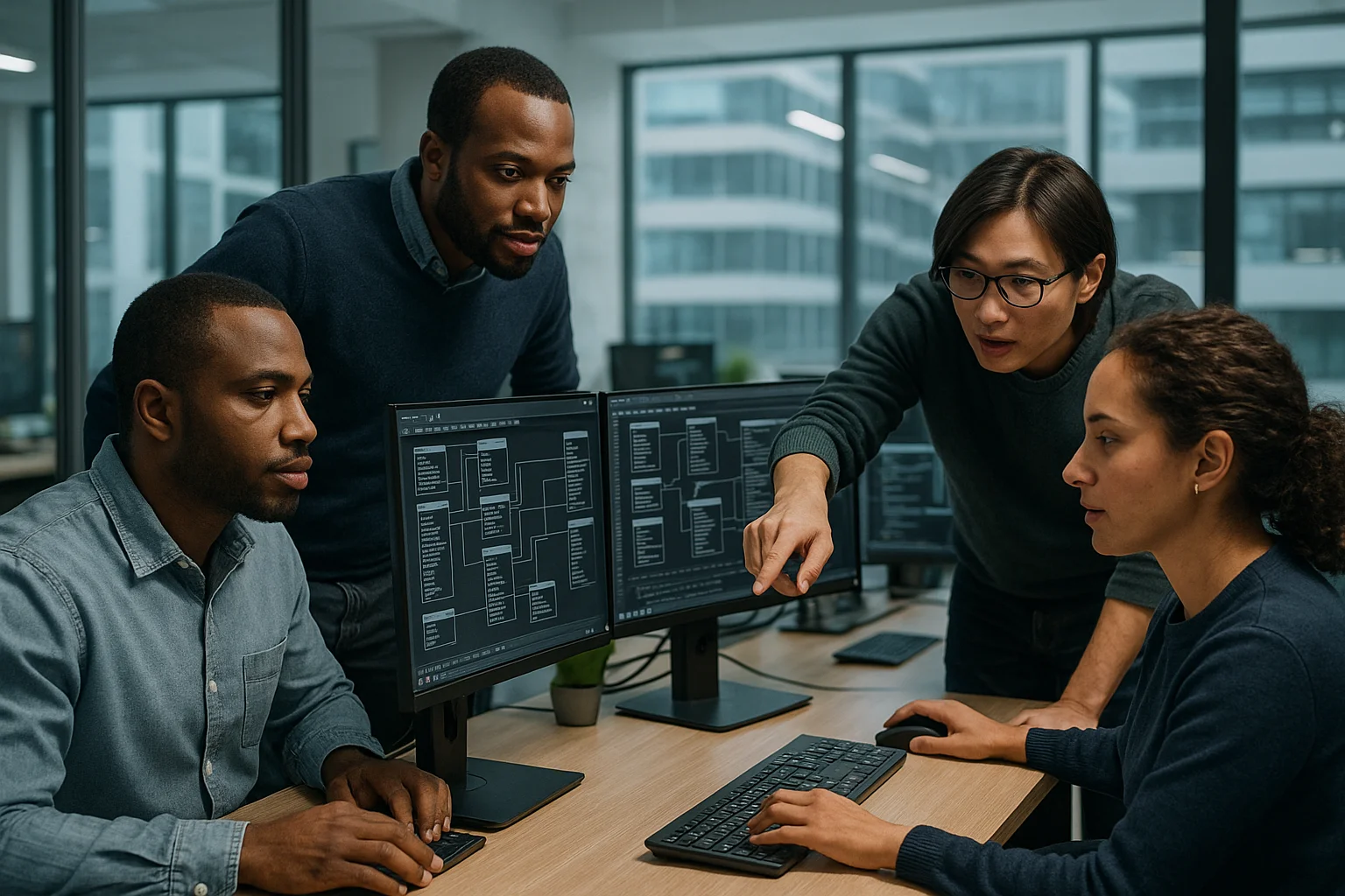 Equipo de desarrolladores trabajando en la gestión de bases de datos