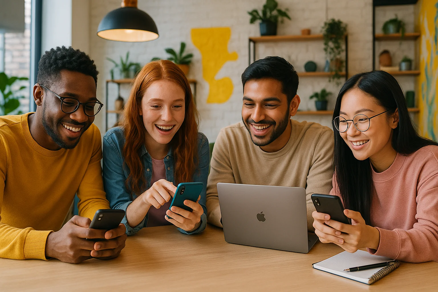 Молодые взрослые обсуждают стратегии в социальных сетях