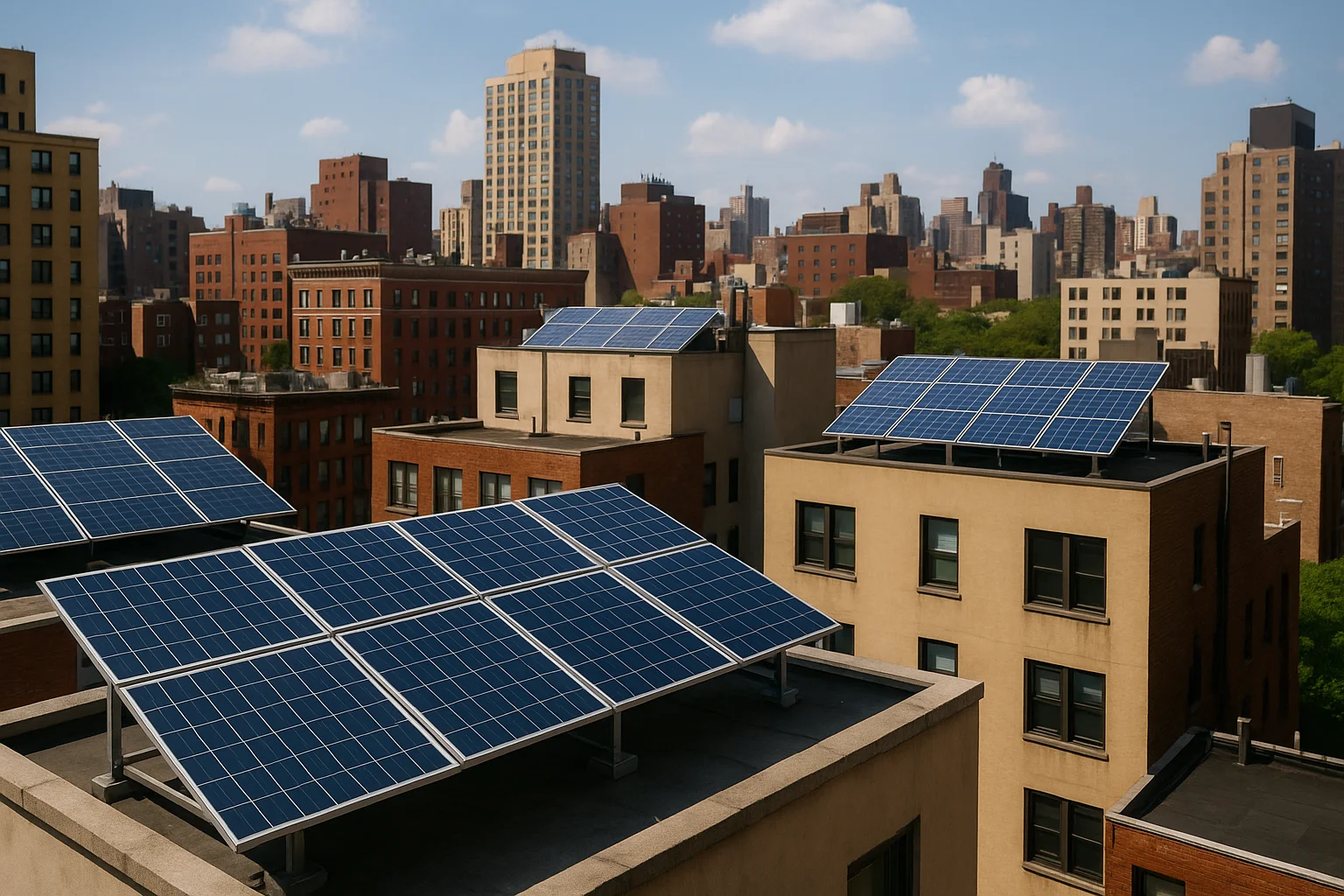 Painéis solares em telhados urbanos