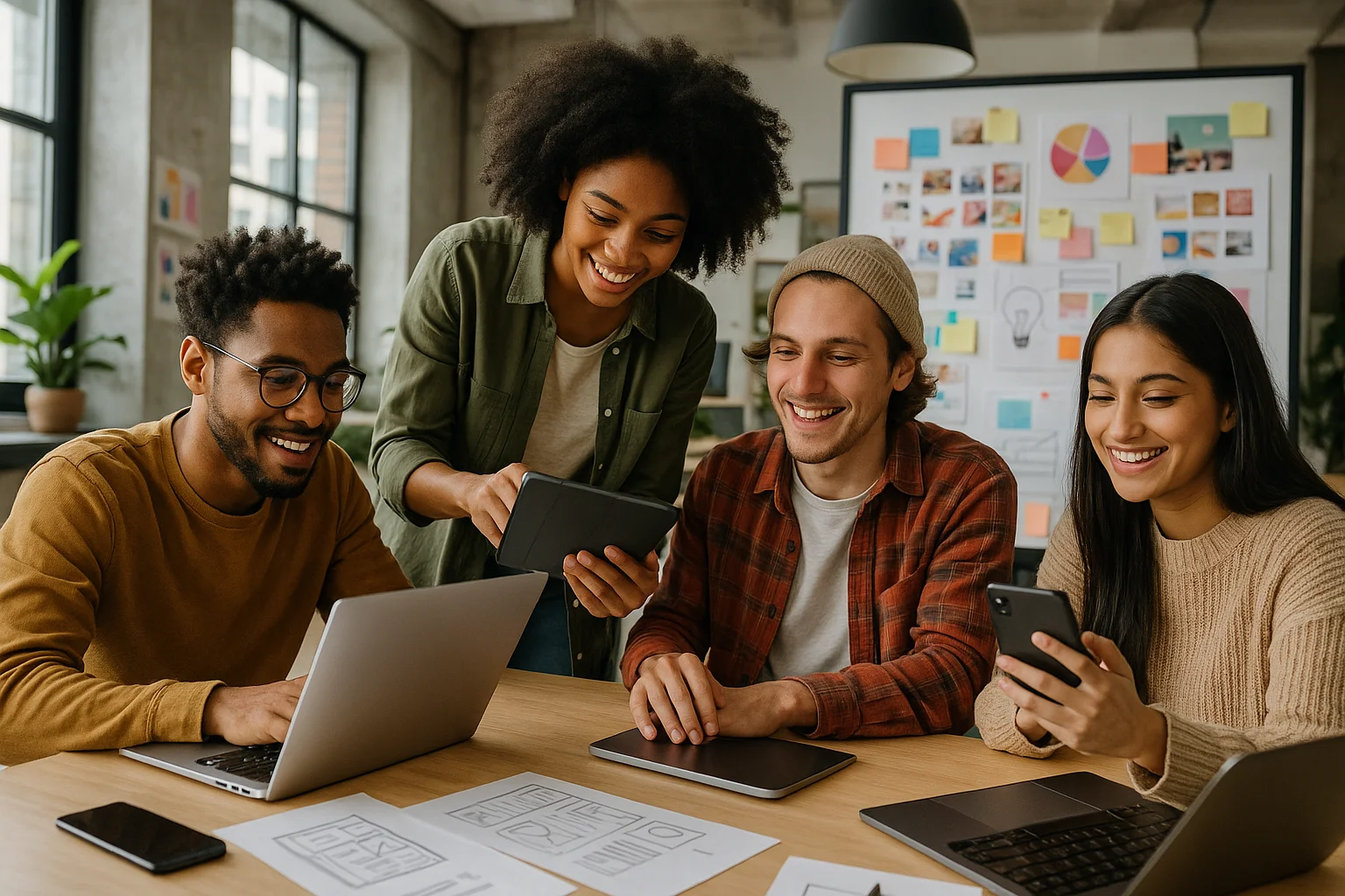 年轻人在现代办公室工作，内容创作