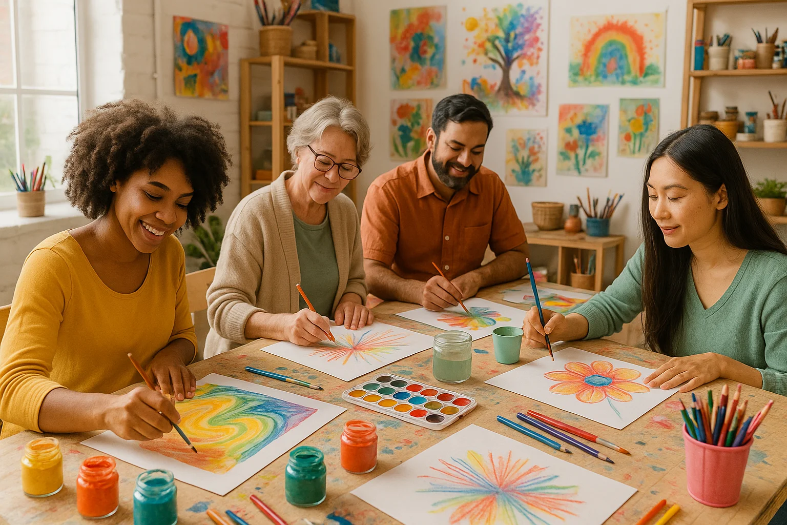 多元化群体参与色彩艺术治疗。