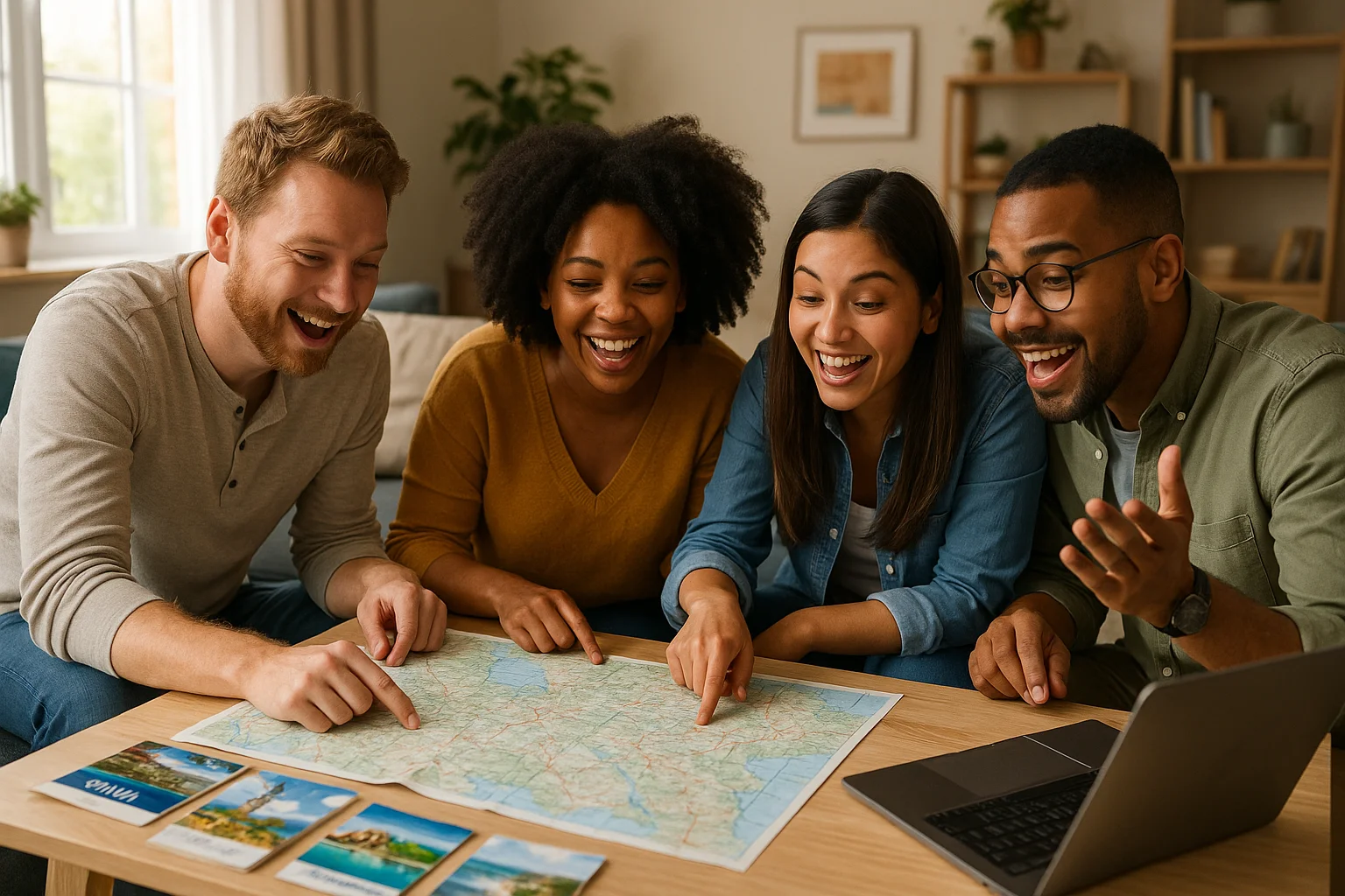 Diverse group planning a trip