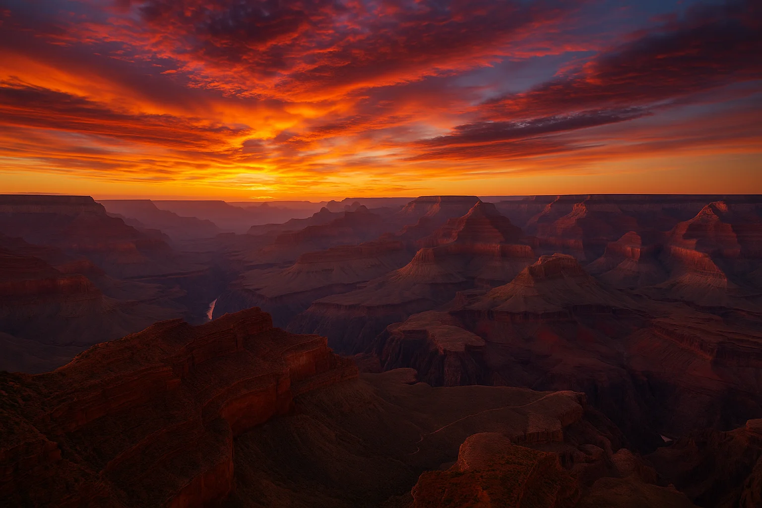 Breathtaking view of the Grand Canyon at sunset.