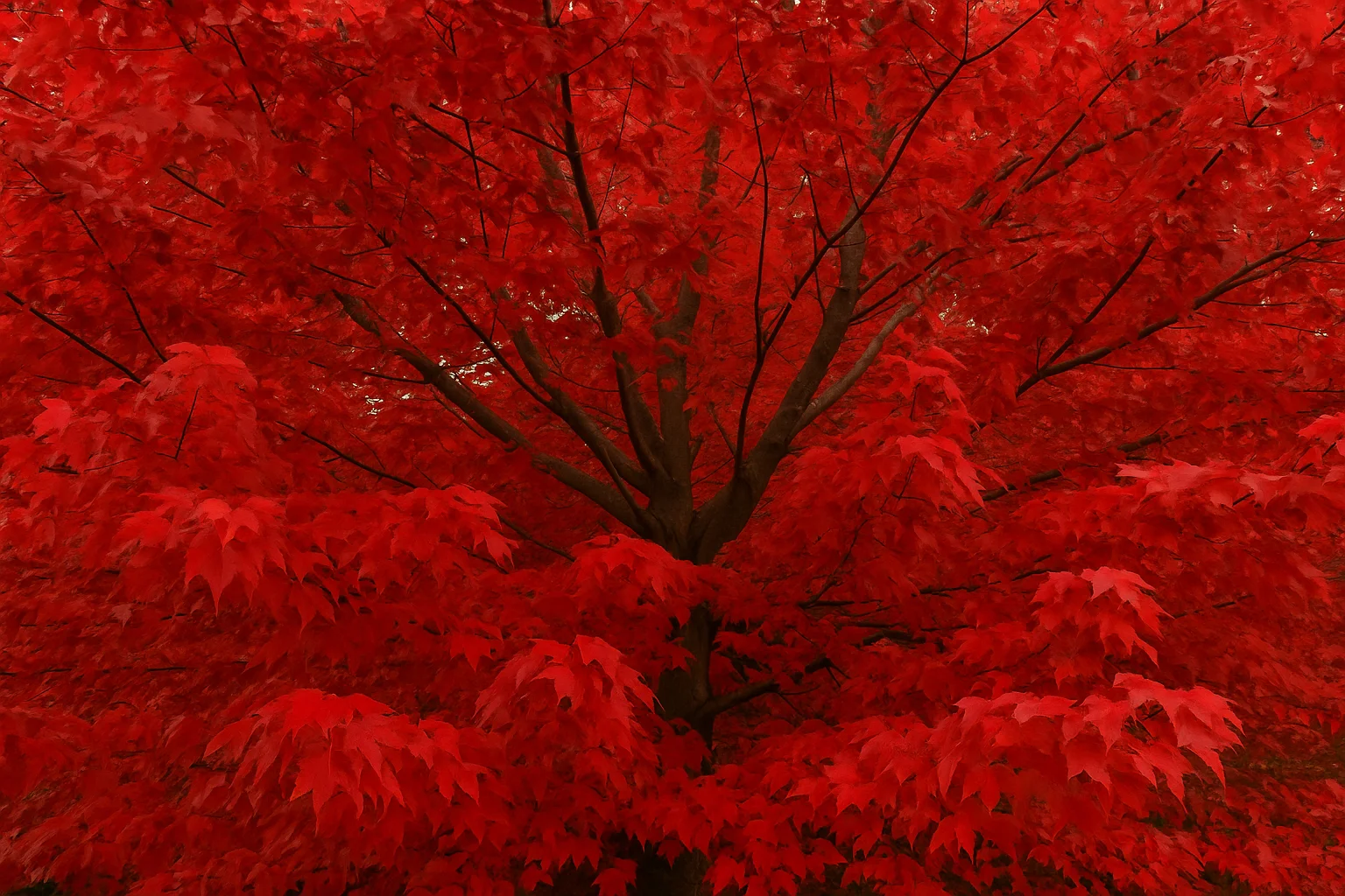 A tree with red leaves in autumn.