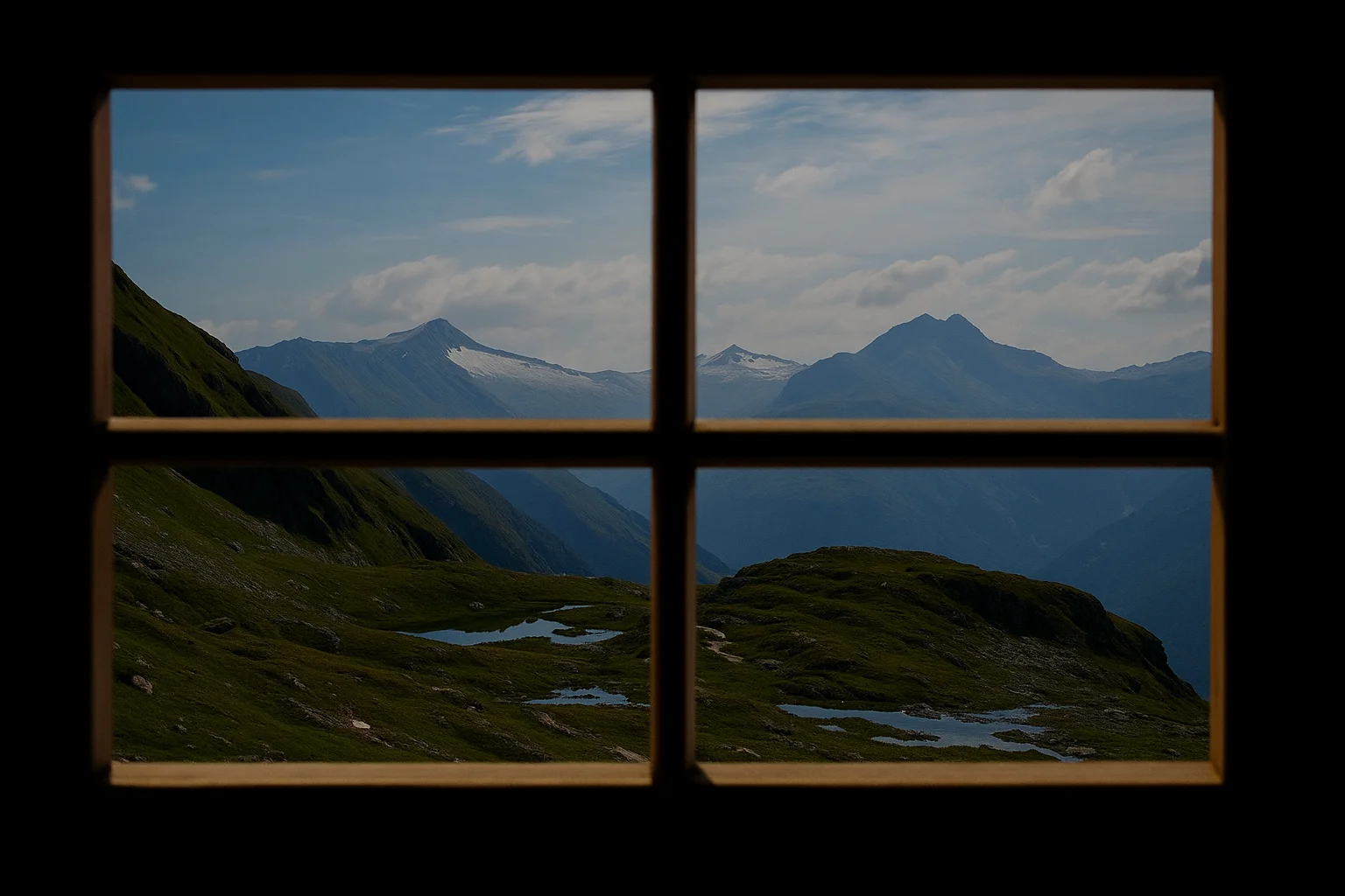 窓から見える山の景色