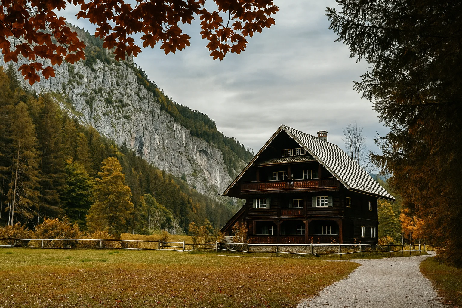 Kabin kayu di hutan kaki gunung