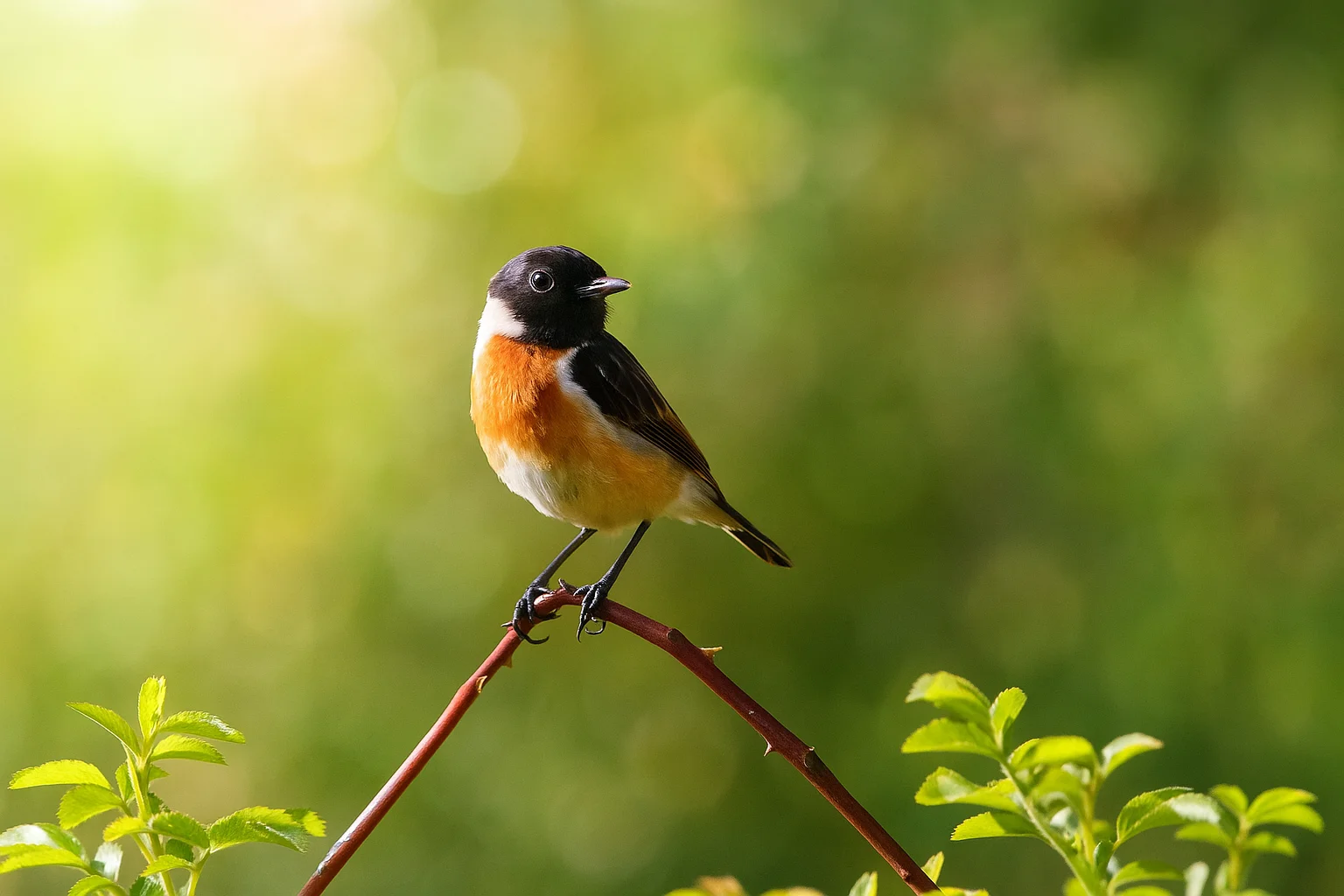 Oiseau coloré perché sur une branche, fond vert, photographie de nature
