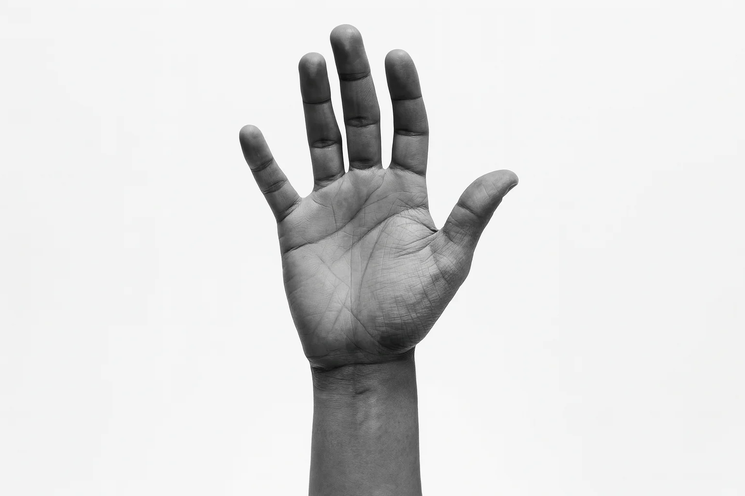 张开手掌黑白图像