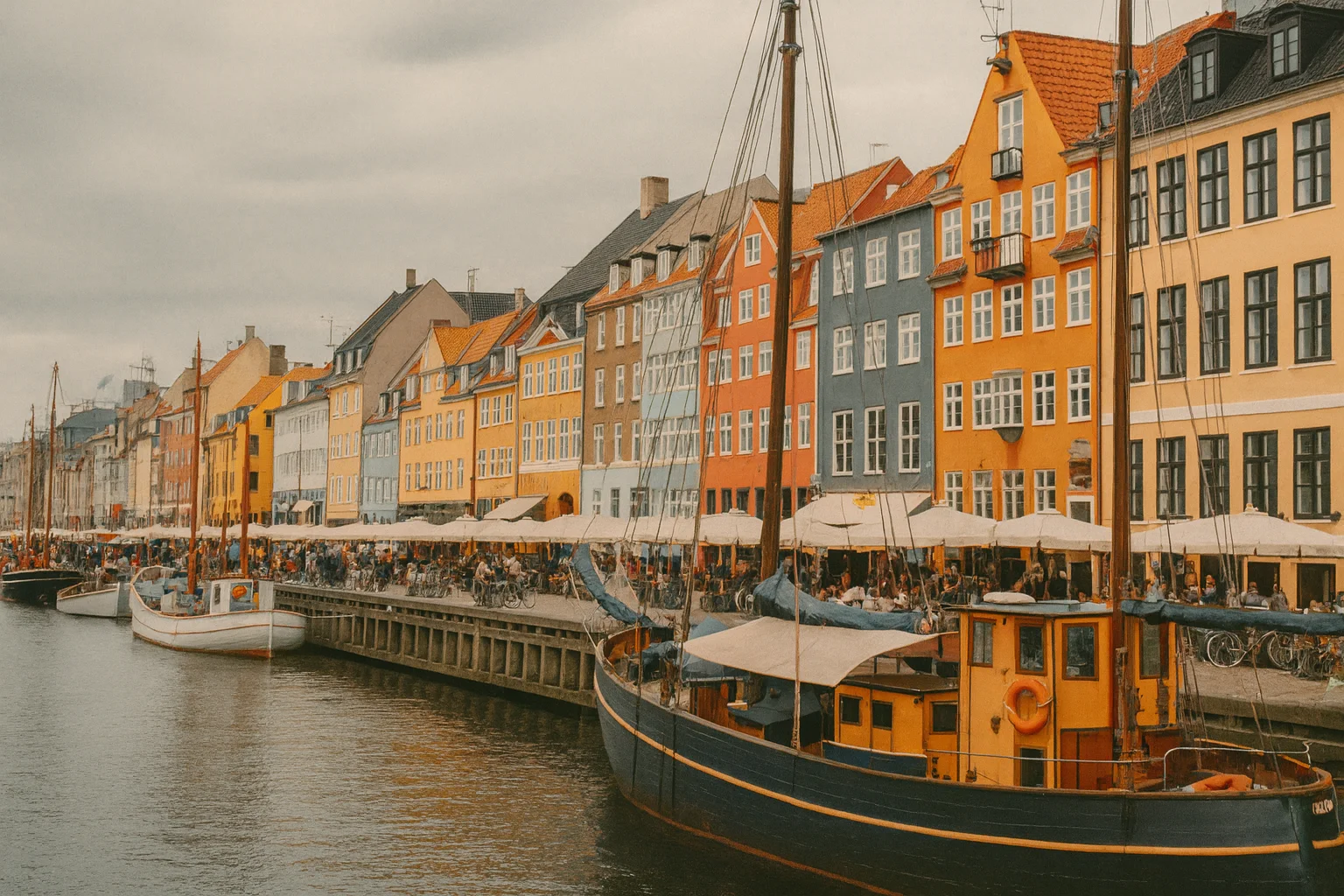 Kanalansicht mit bunten Gebäuden und Booten